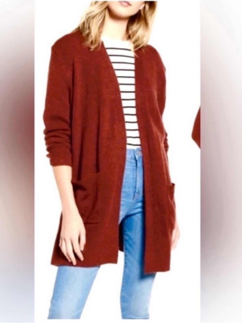 Madewell Cozy Open-Front Longline Cardigan Sweater - Wine Sz Small